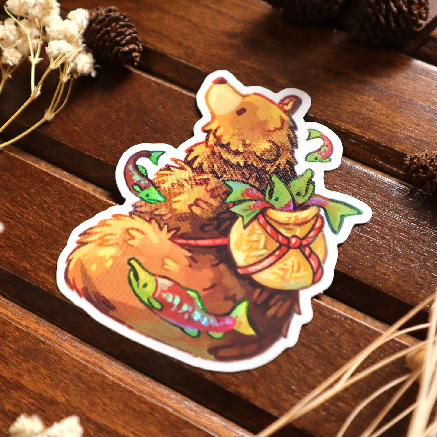 Salmon Bear - Metallic Sticker