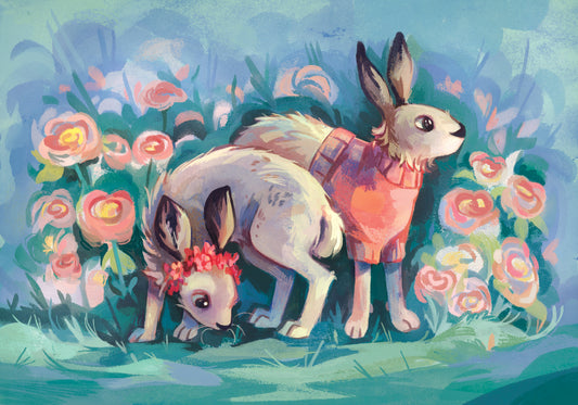 Flower Hares Print - 5" x 7"