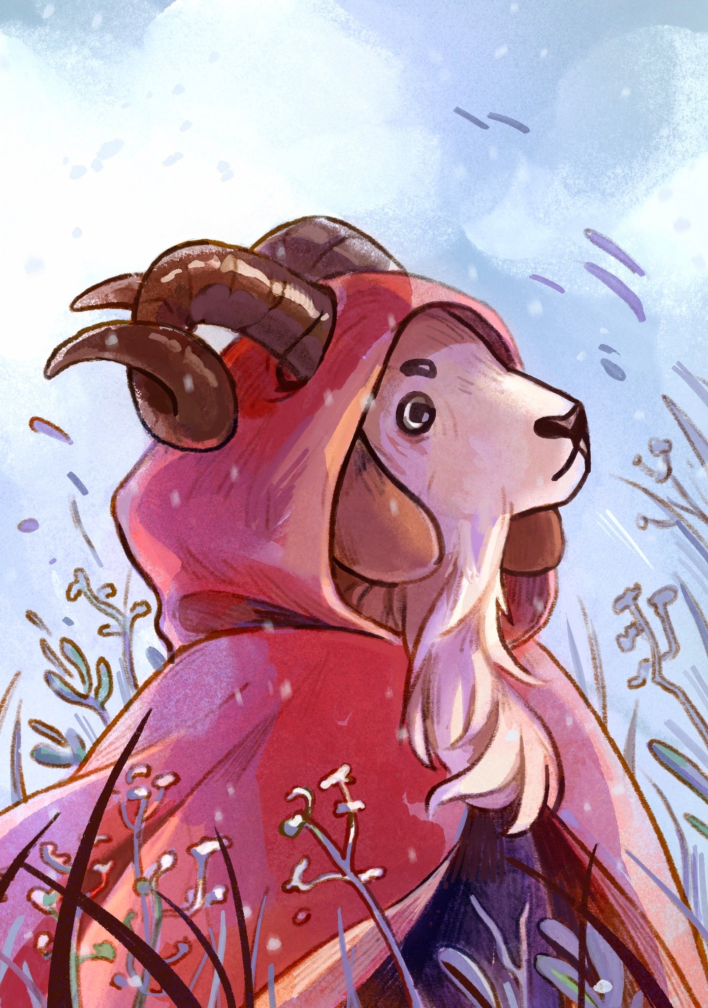 Winter Goat Cloak Print - A6 Size