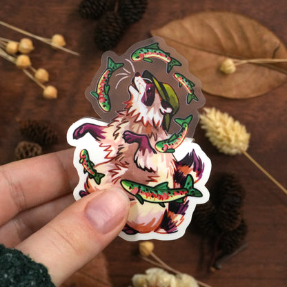 Trout Raccoon - Clear Sticker