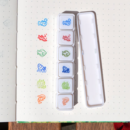 Pre-Inked Button Stamp Set - Sea Critters
