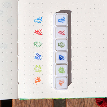 Pre-Inked Button Stamp Set - Sea Critters