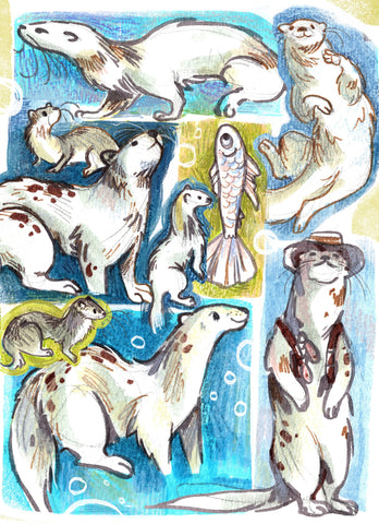Otter Sketches - 5" x 7" Print