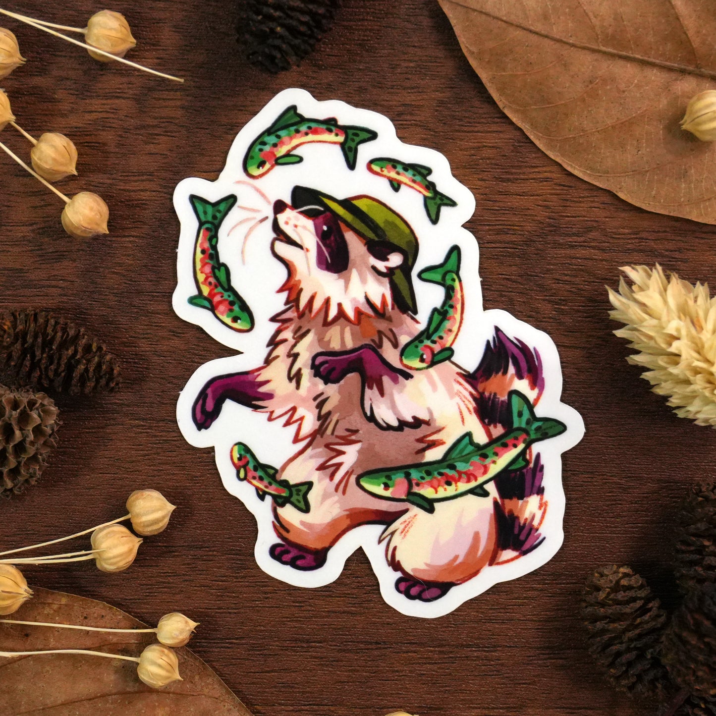 Trout Raccoon - Clear Sticker