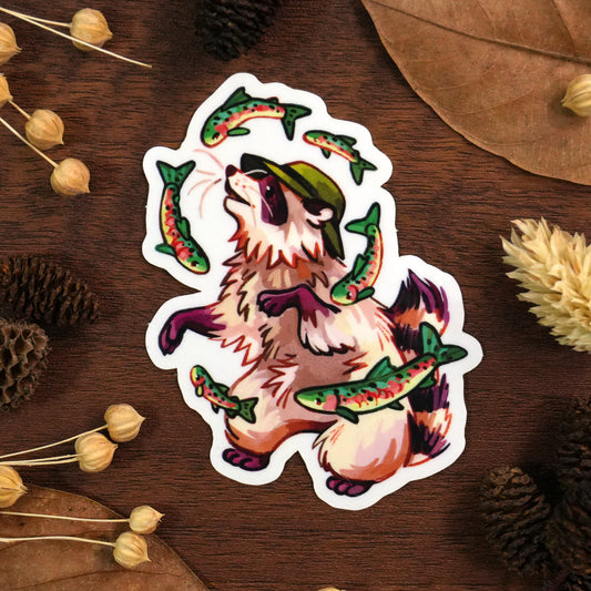 Trout Raccoon - Clear Sticker