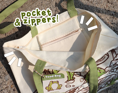 Toad Bag - Zipper Tote with inner zipper Pocket
