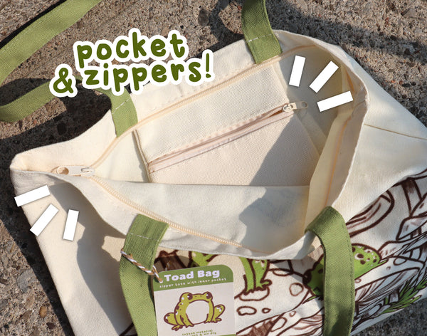 Toad Bag - Zipper Tote with Pocket