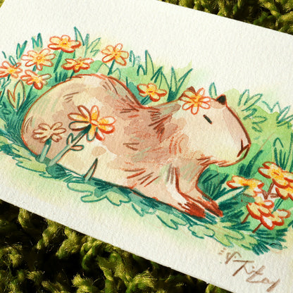 Capybara & Flowers - Original Painting