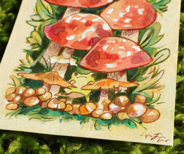 Little Mushroom Frogs - Original Painting