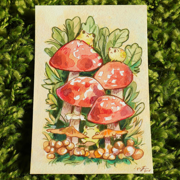 Little Mushroom Frogs - Original Painting